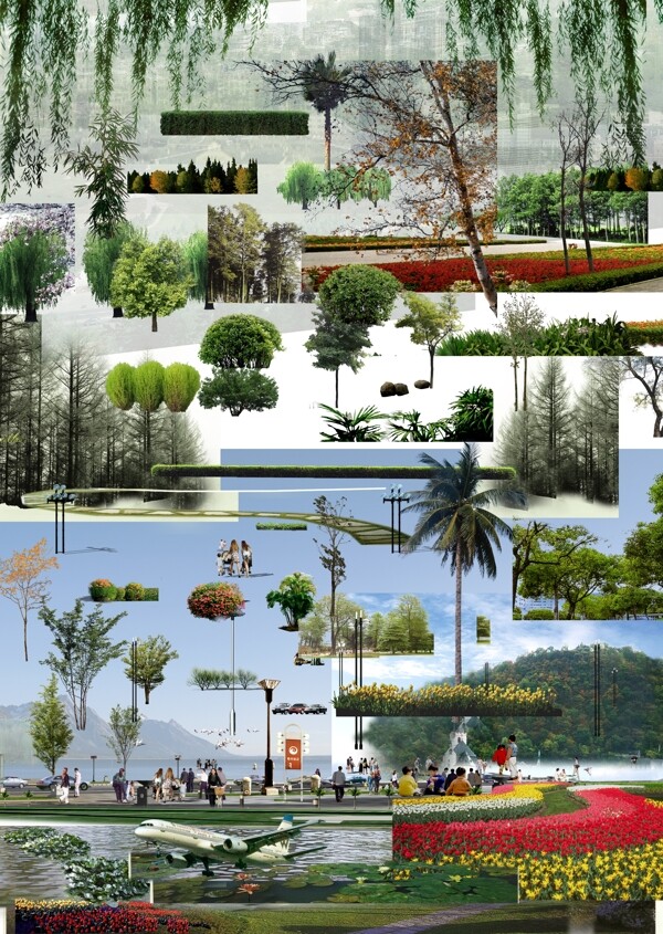 園林景觀外景植物等PSD分層素材圖片
