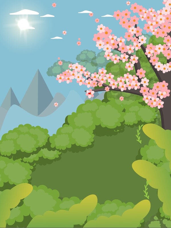 卡通手繪綠色植物風(fēng)景插畫背景