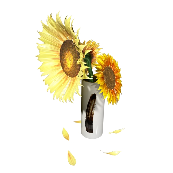 植物类通用元素花瓶插花向日葵PSD