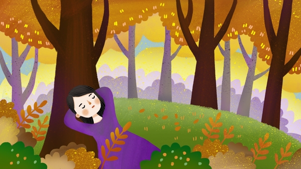 秋渐凉念悠长秋日里树下休息的女孩