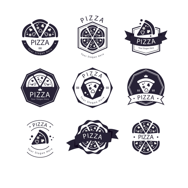 黑色和白色的披萨标志系列