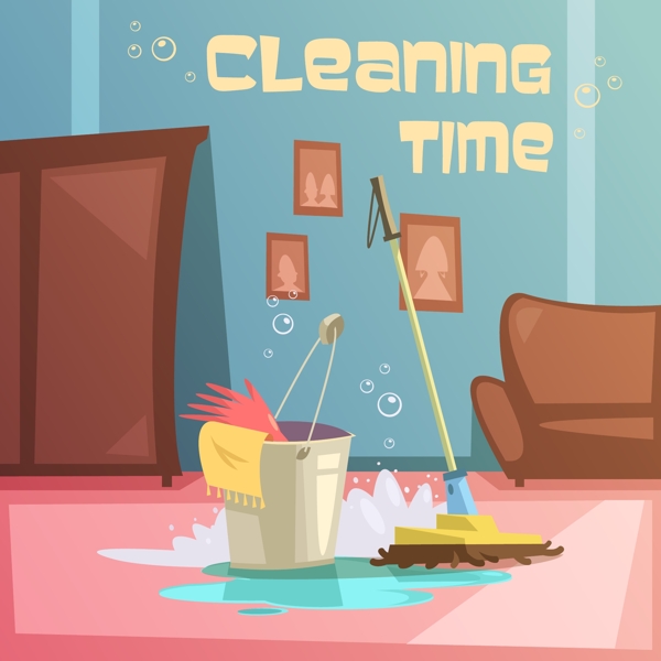 家庭清扫卫生插画图片