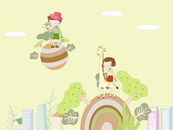 樹木云朵插畫