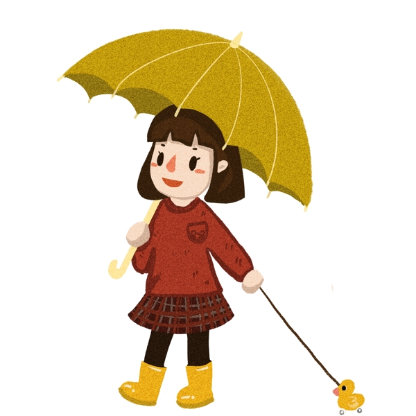 卡通雨伞女孩图案元素