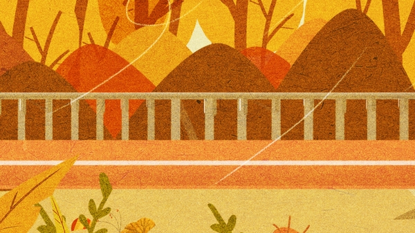 手绘树林里的秋天风景背景素材