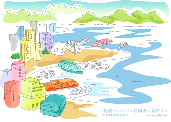 兒童線條插畫小孩游玩卡通童話韓國花紋時尚花紋底紋矢量素材矢量圖片HanMaker韓國設(shè)計素材庫