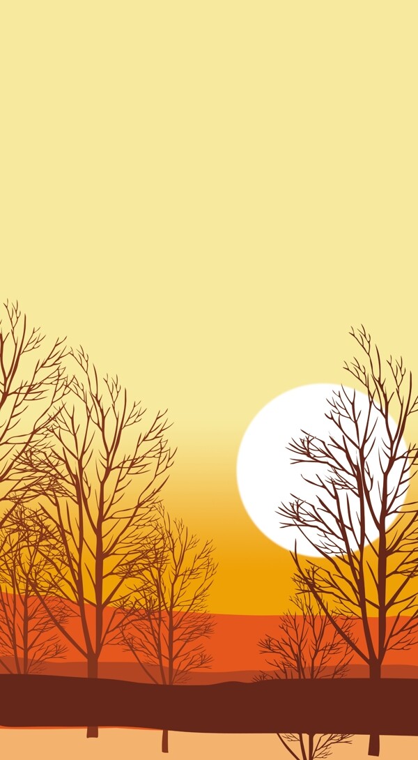 風(fēng)景畫朝陽樹夕陽圖片