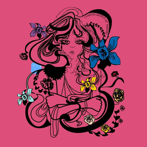 印花矢量圖T恤圖案人物女人植物免費(fèi)素材