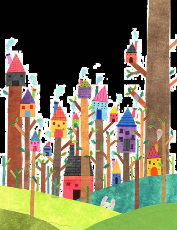 创意童话树林城堡图案