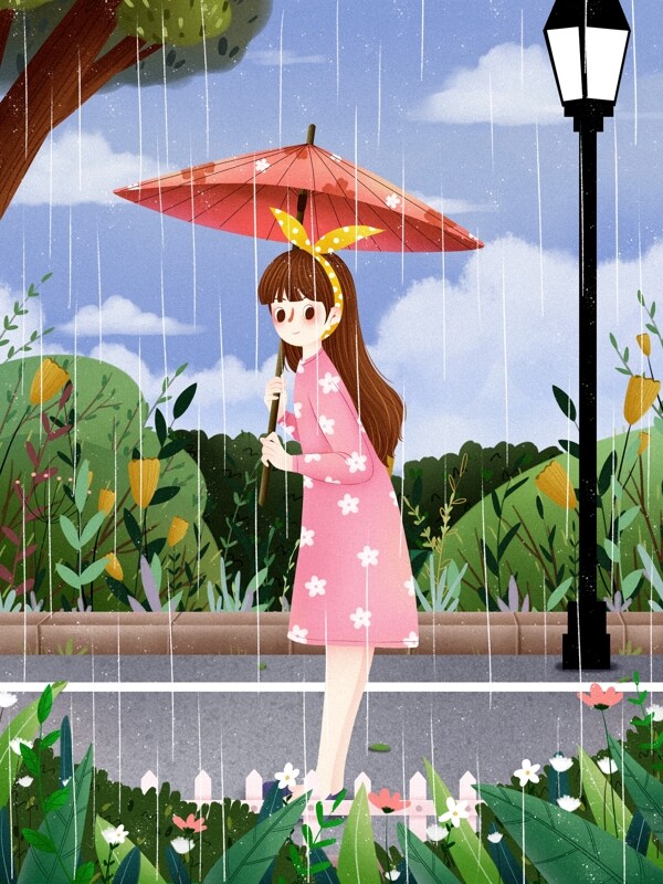 小清新二十四節(jié)氣谷雨插畫