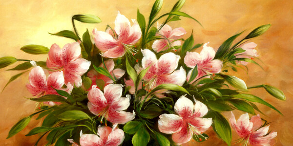 盛开的植物花朵油画图片