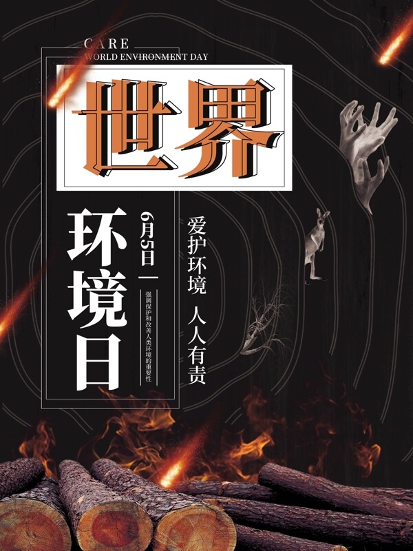 黑色創(chuàng)意世界環(huán)境日公益海報(bào)