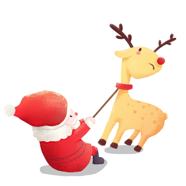 圣诞节圣诞老人拉驯鹿麋鹿手绘插画元素