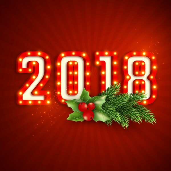 2018年霓虹文本與紅色新年矢量元素