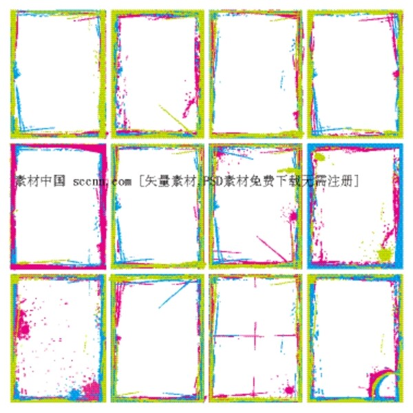筆墨和色彩的框架向量