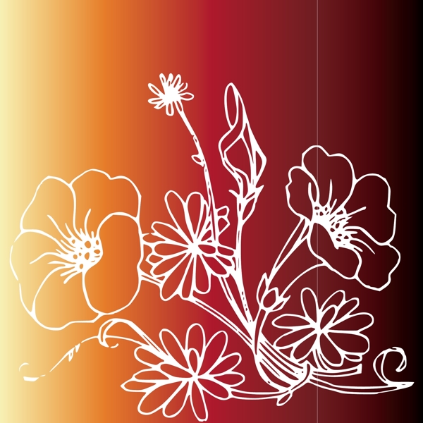 白描花朵矢量素材