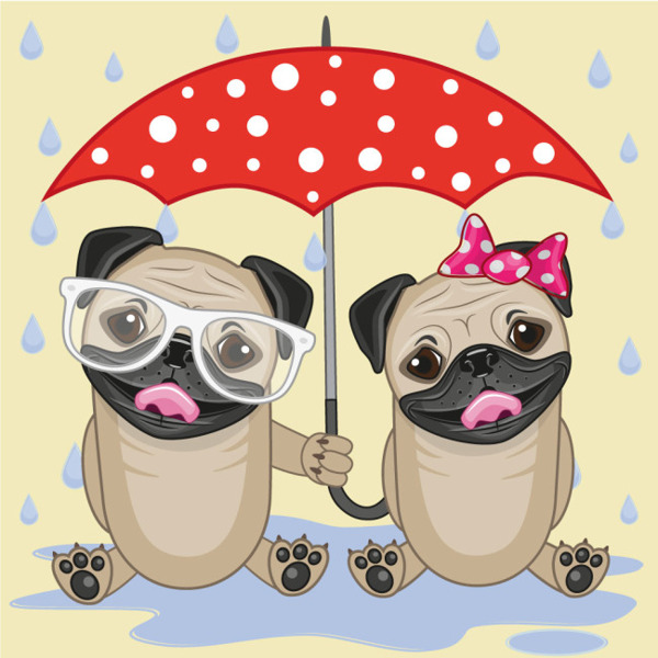雨伞下可爱卡通动物沙皮狗矢量图素材