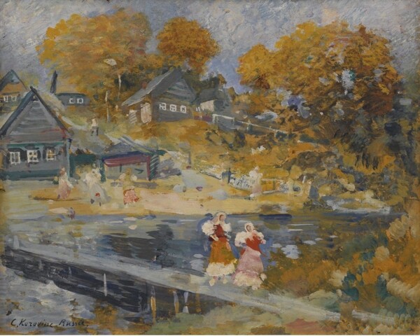 河流油畫圖片