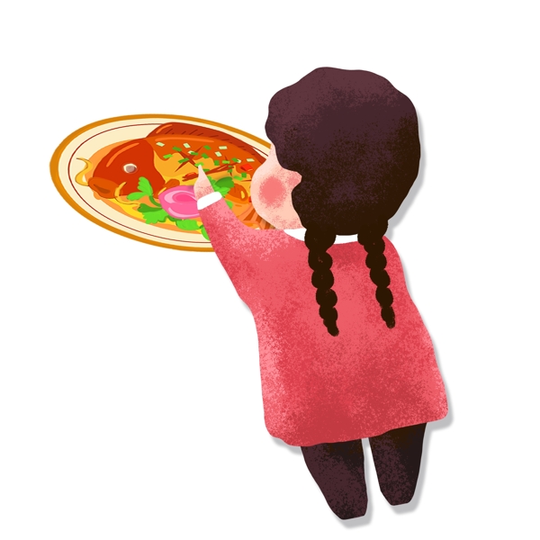 拿著筷子夾魚的小女孩