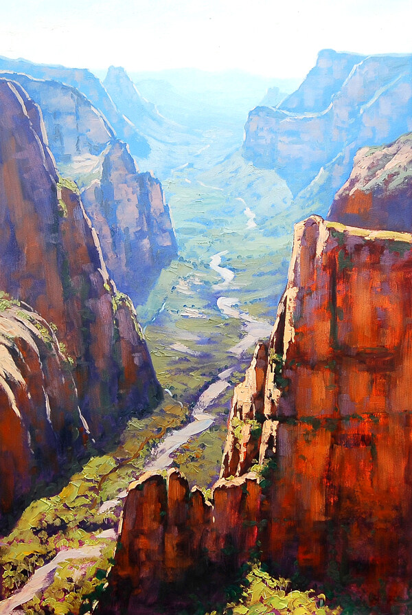 油画峡谷景观图片