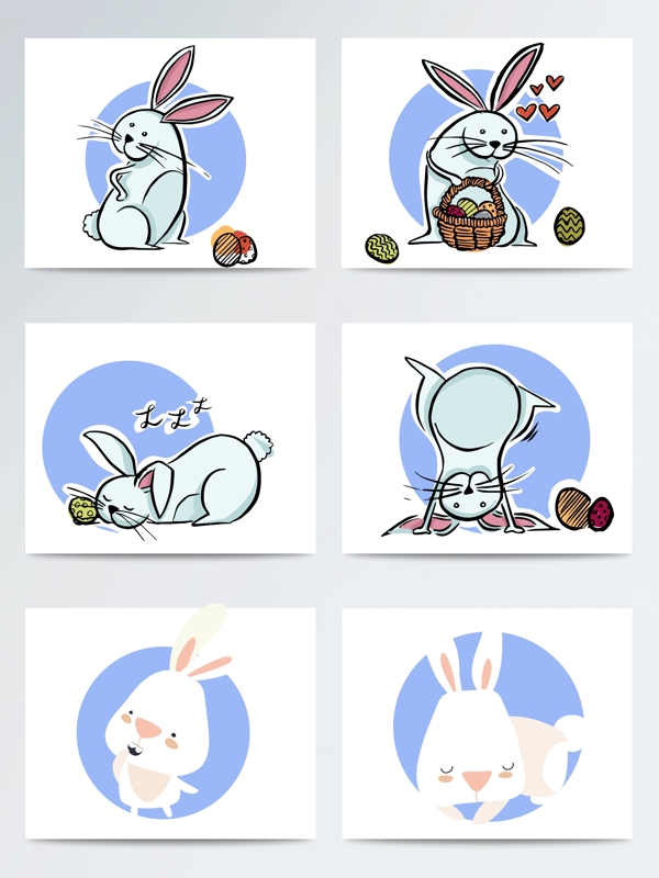 卡通兔子复活节彩蛋篮子ai矢量元素