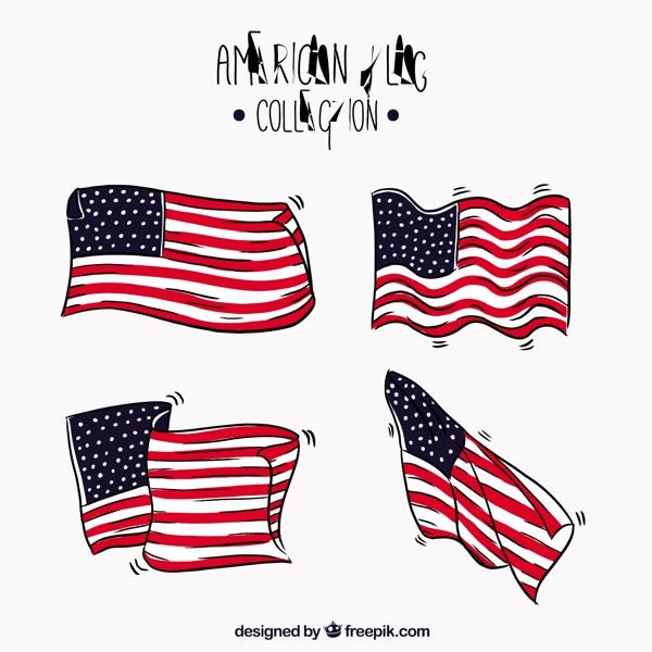 不同的手绘美国国旗设计素材