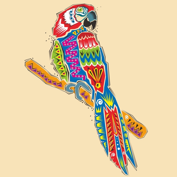 印花矢量图T恤图案动物鹦鹉色彩免费素材
