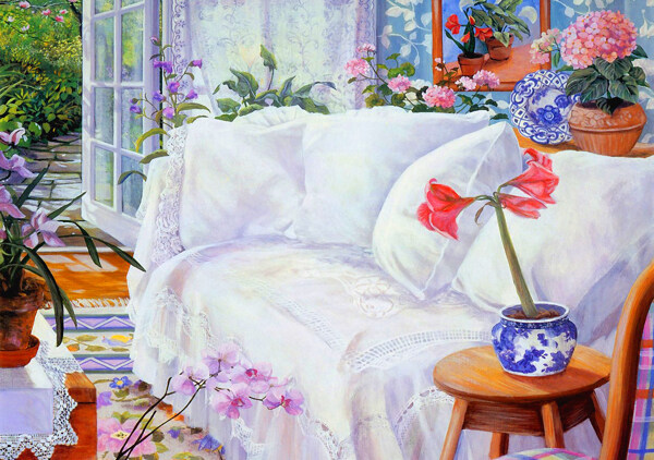 室內(nèi)沙發(fā)鮮花無框畫圖片