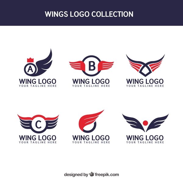 手绘抽象双翼翅膀插图标志logo