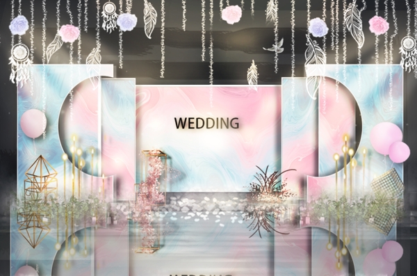 粉蓝染弧形婚礼效果图
