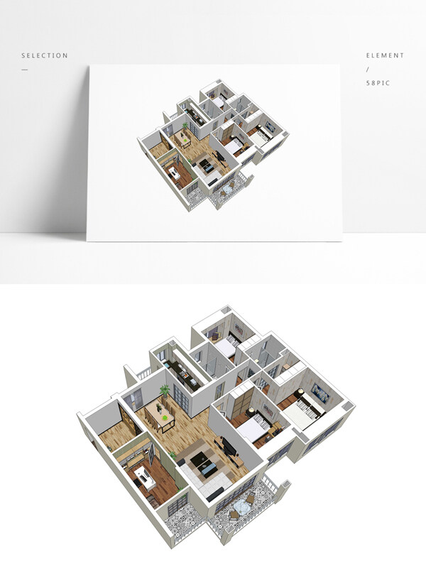 三房户型住宅设计SU模型