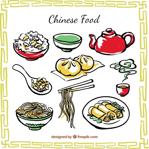 手绘中国食品