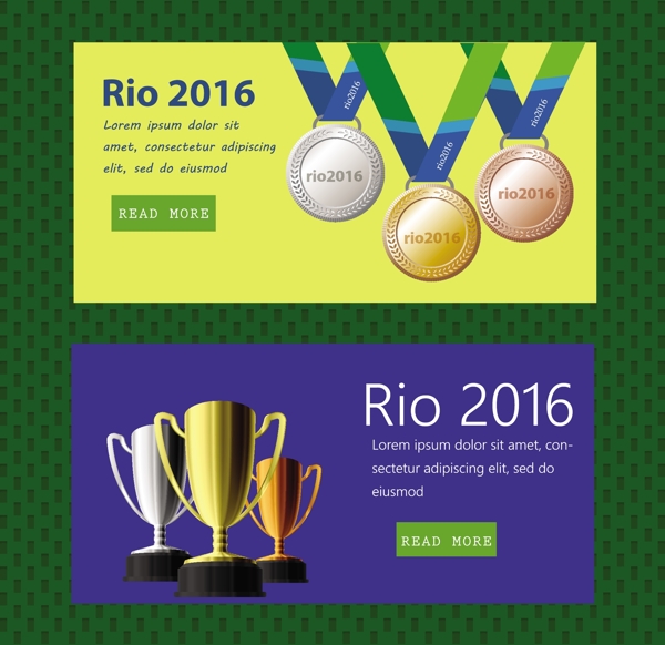 里约奥运会横幅与获奖者金牌金杯矢量图素材