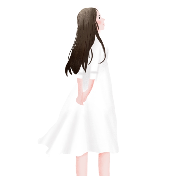 清新手绘穿白裙的少女设计