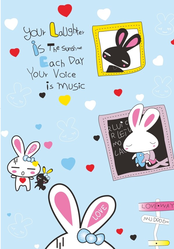 韩国卡通小兔彩色英文花纸图片