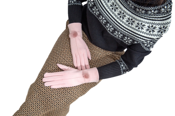 五指手套保暖粉色