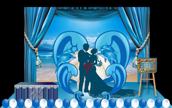 海洋婚礼迎宾台效果图图片