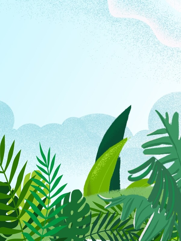 卡通手繪綠色植物風景插畫背景