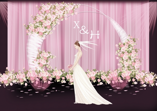 粉色甜蜜合影区婚礼效果图