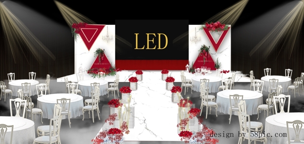 室内设计红白色大理石婚礼主背景效果图