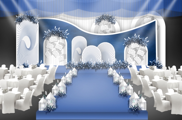 蓝色唯美婚礼舞台效果图