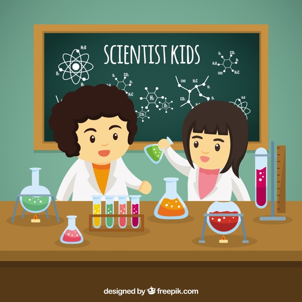科学家们在实验室里实验的孩子
