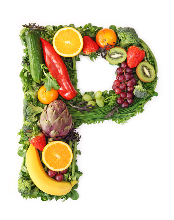蔬菜水果组成的字母P