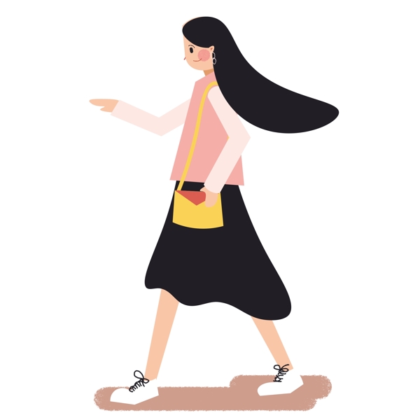 手繪卡通女孩走路原創(chuàng)元素