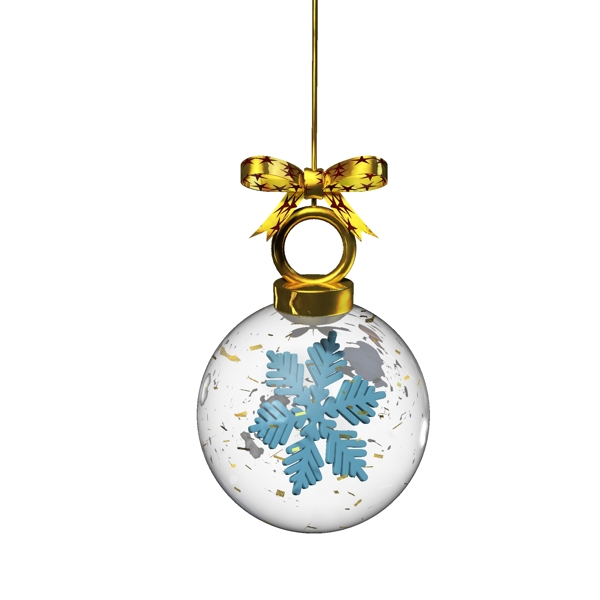 金色圣诞元素水晶玻璃球挂件之蓝色雪花