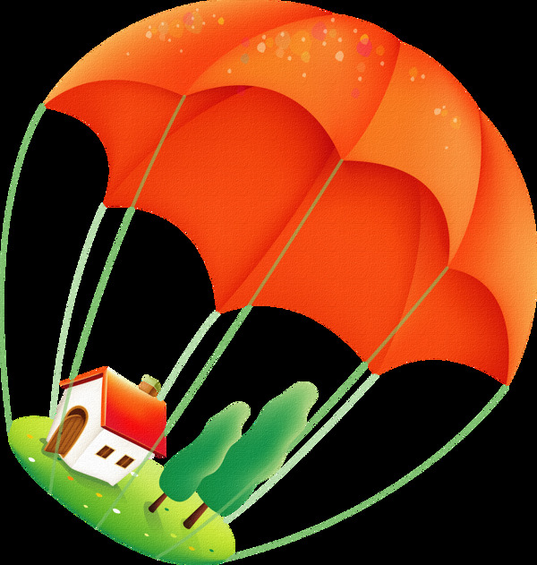 卡通降落伞房子png元素素材