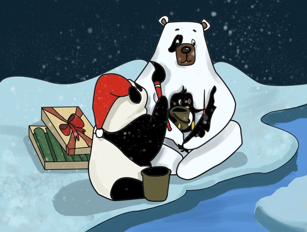 一起变大熊猫趣味儿童插画