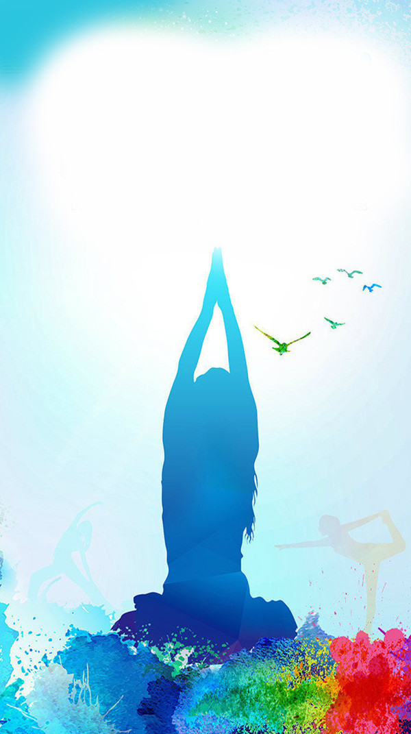 蓝色创意瑜伽暑假班H5背景素材图片
