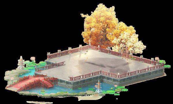 卡通网页游戏中式古风桥大树场景png元素