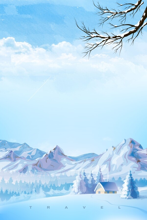 彩绘冬季大雪雪山背景素材